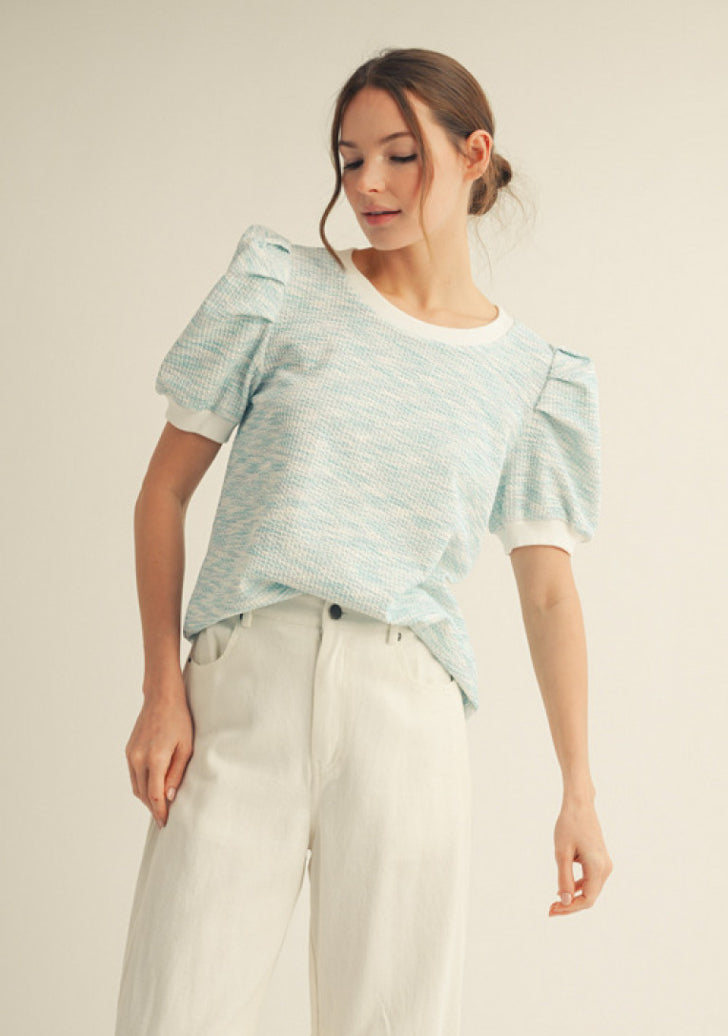 Sky Blue 2tone Textured Top