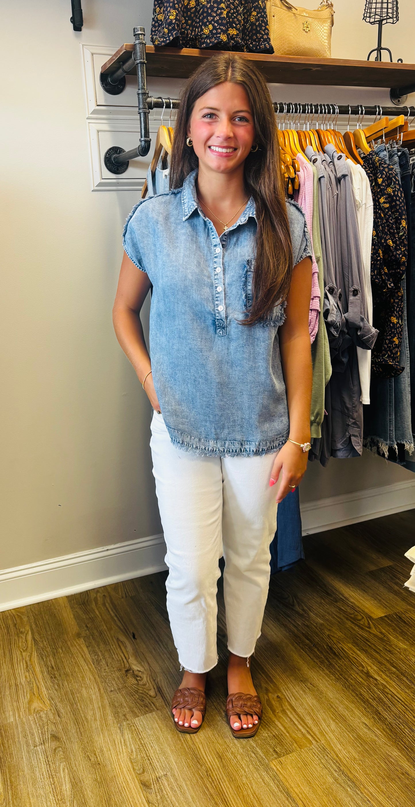 Light Denim Short Sleeve Top