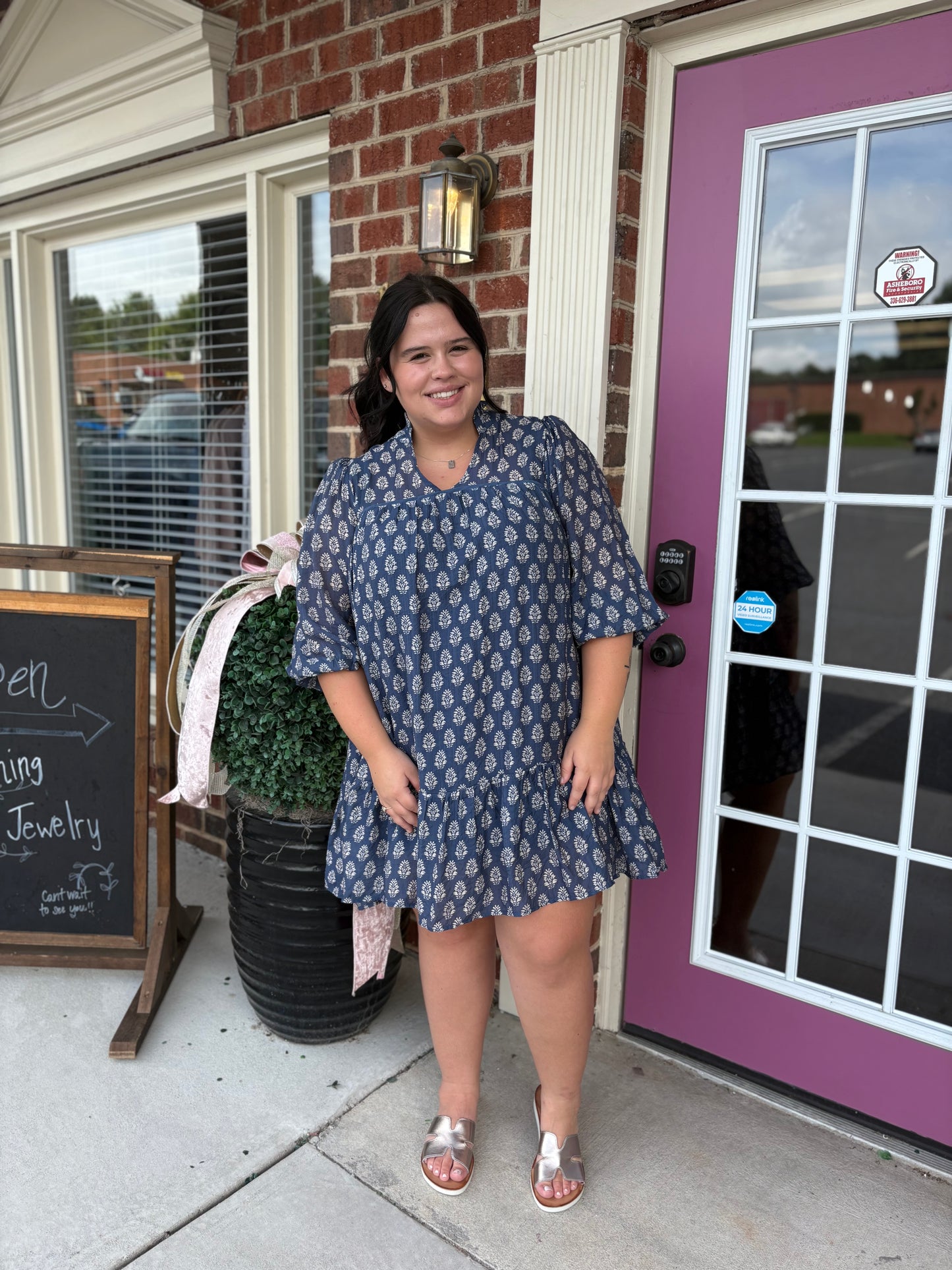 Block Print Boho Ruffle Mini Dress