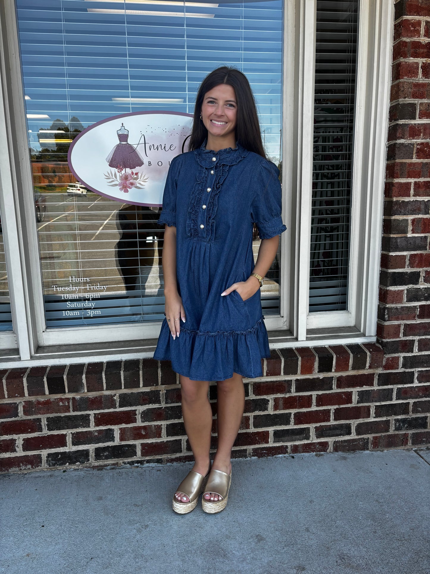 Denim Pearl Mini Dress