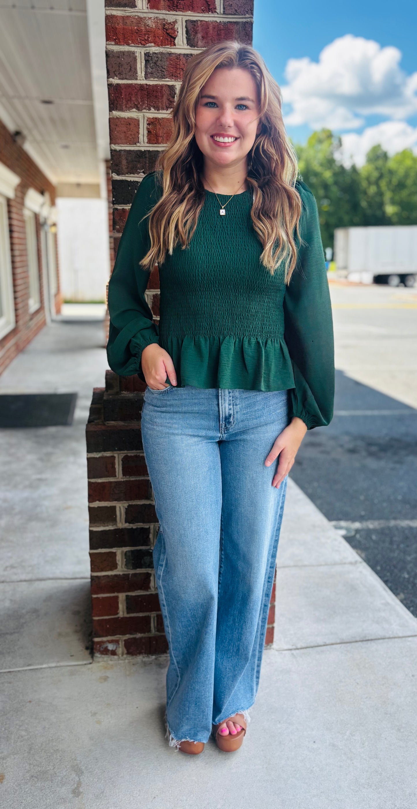 Sea green Smocked Top