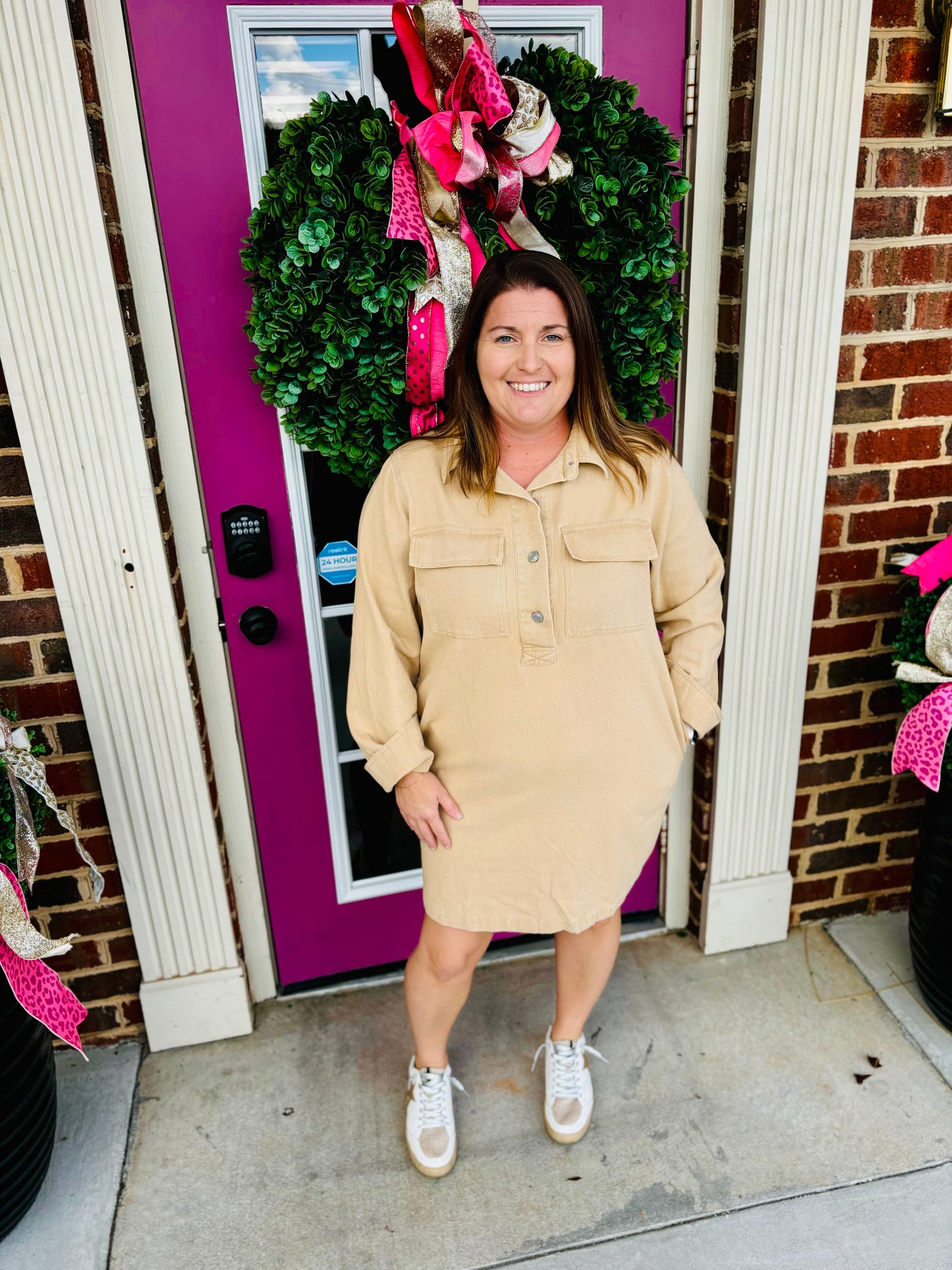 Taupe Collared Shirt Dress