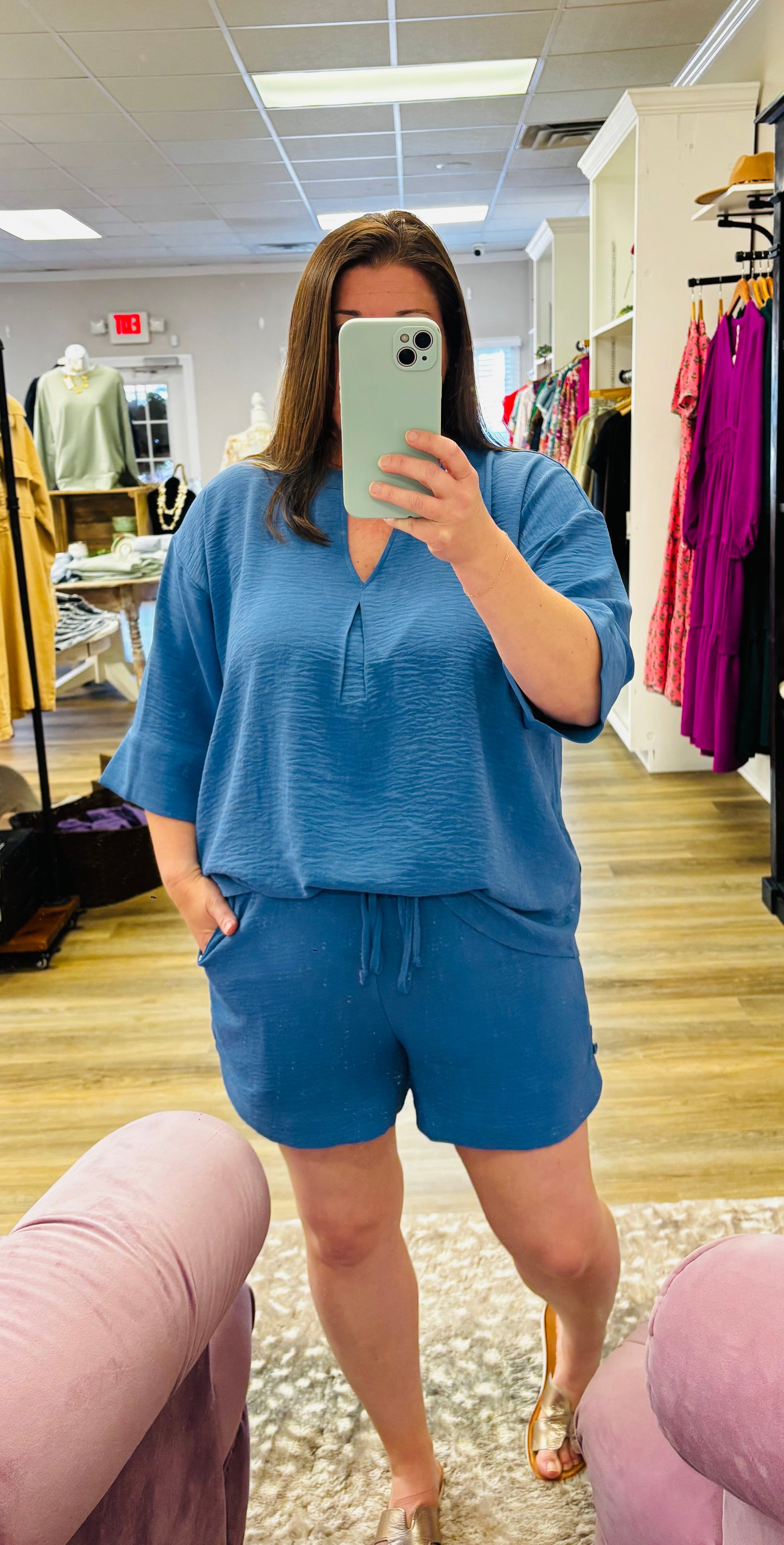 Blue Short Sleeve Short Set