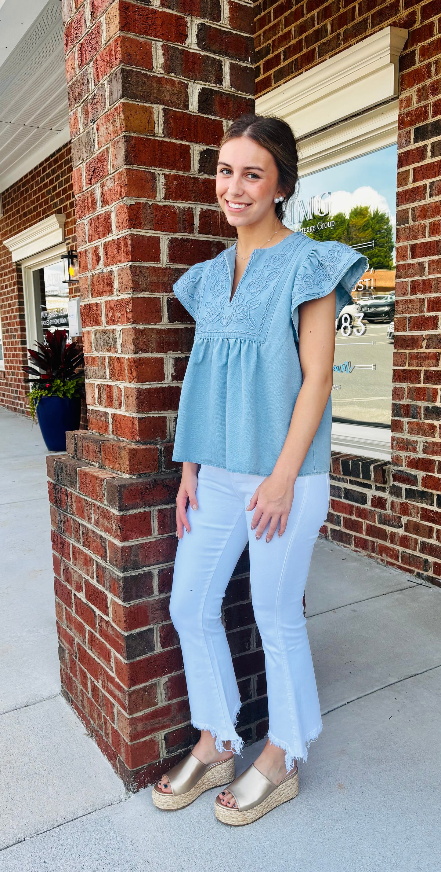 Denim Flutter Sleeve Top