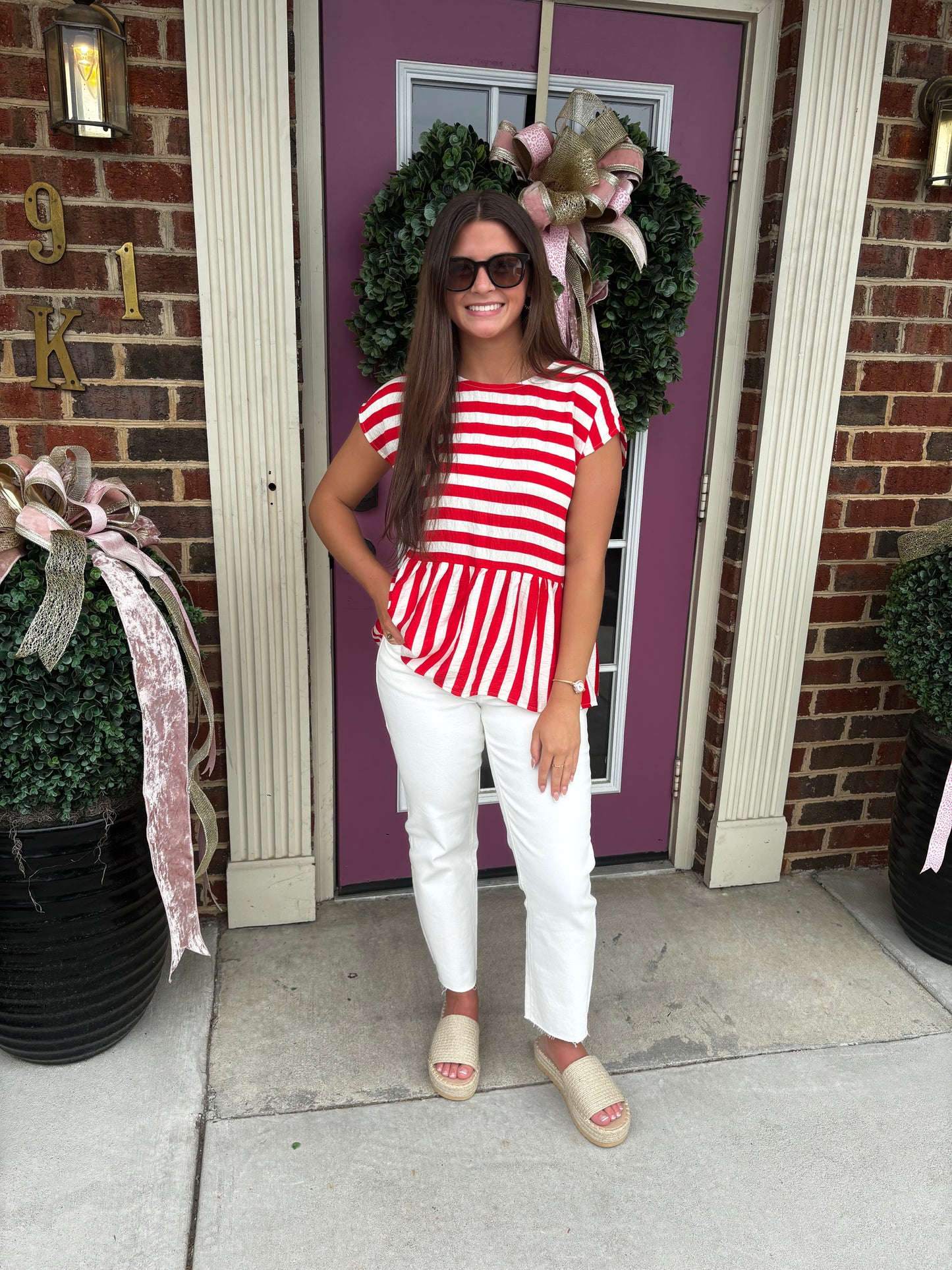 Striped top with back bow ties
