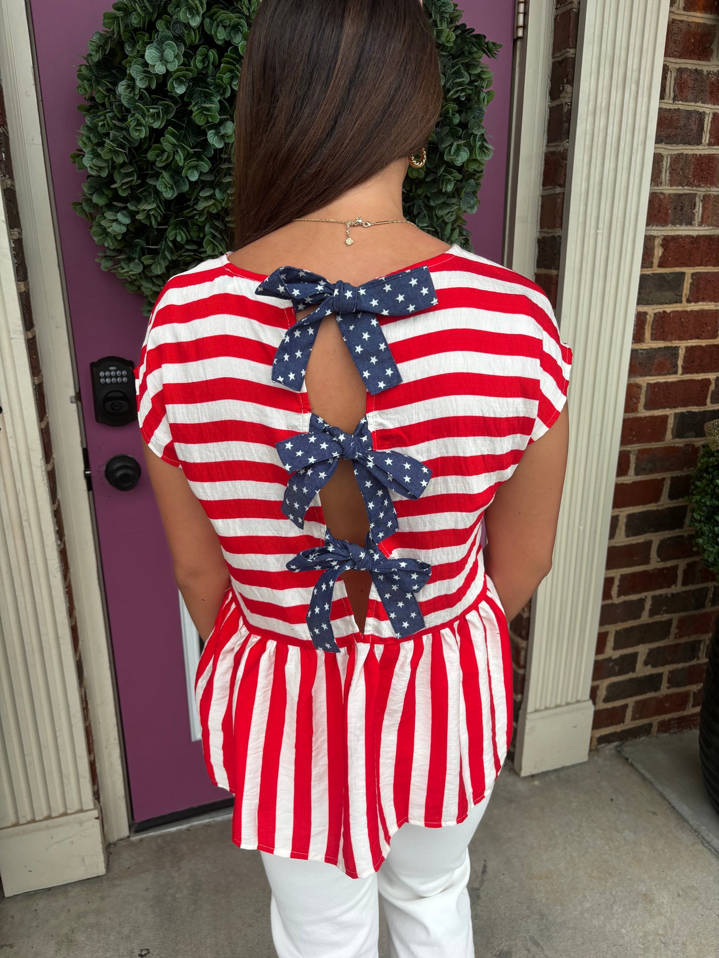 Striped top with back bow ties