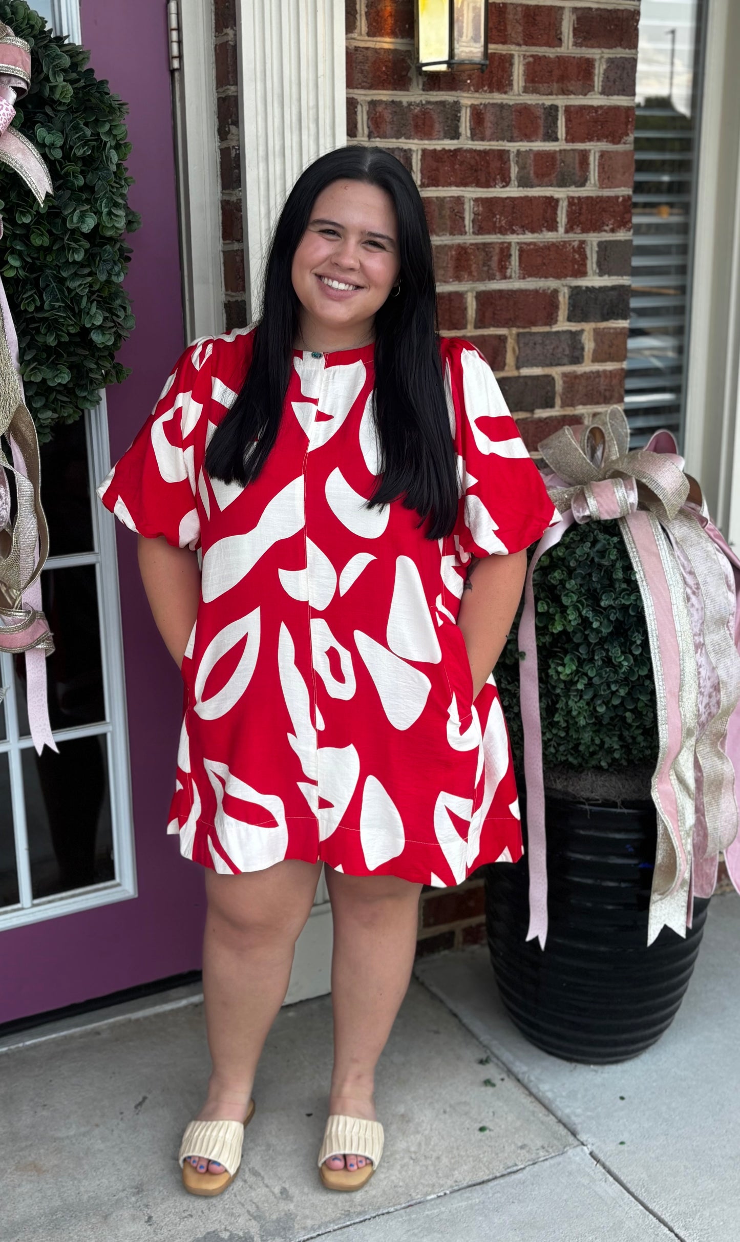 Red Abstract Print Mini Dress