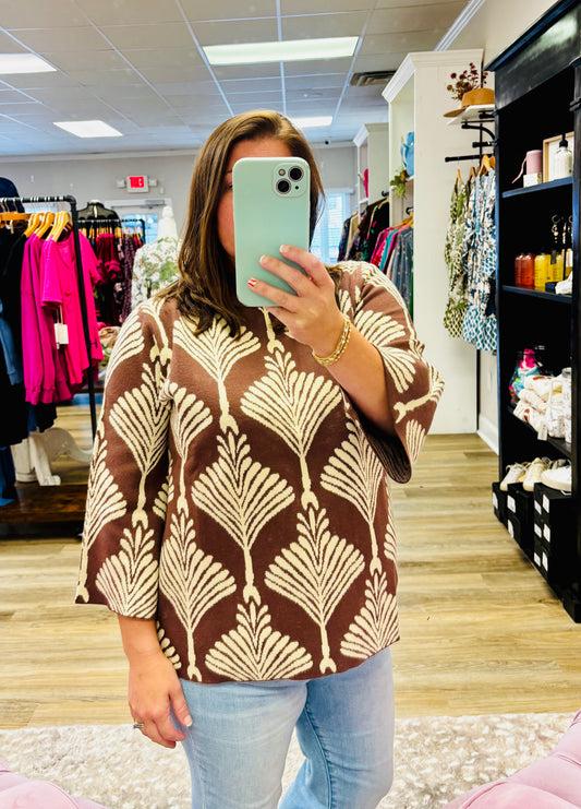 Brown Abstract Pullover Sweater