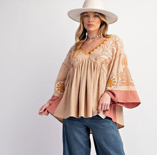 Khaki Embroidery Top