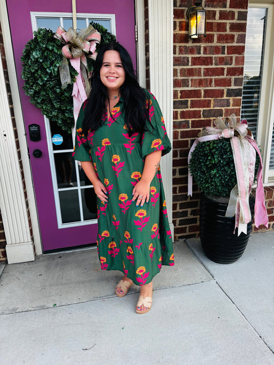 Green Floral Print Maxi