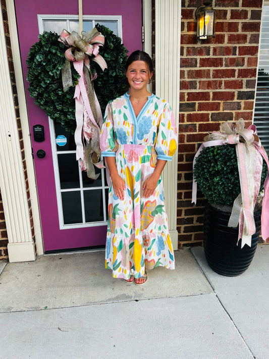 Cream Floral Midi Dress