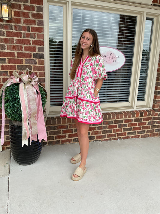 Short floral and striped dress