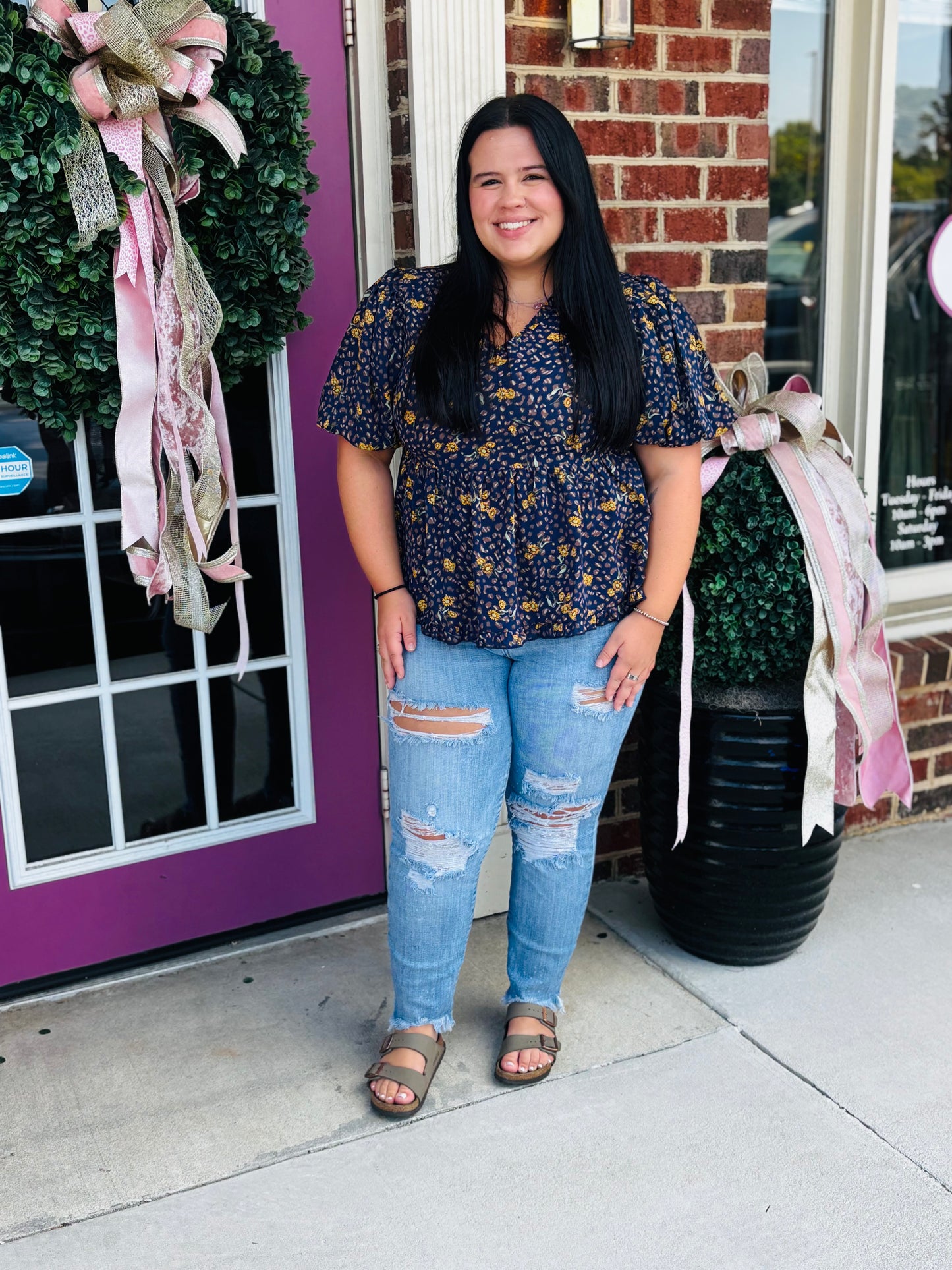 Navy Sunflower Blouse