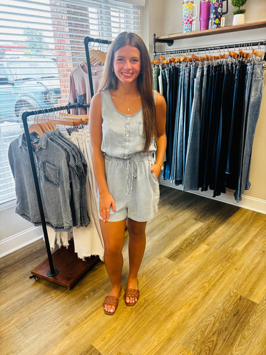 Light Denim Henley Romper