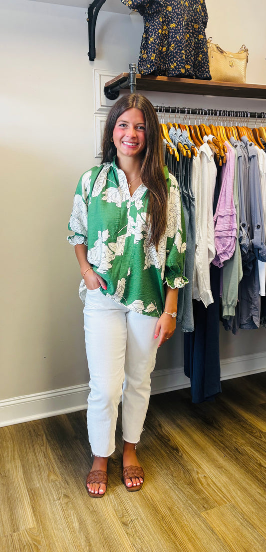 Peony Print High Neck Top