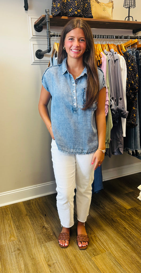 Light Denim Short Sleeve Top