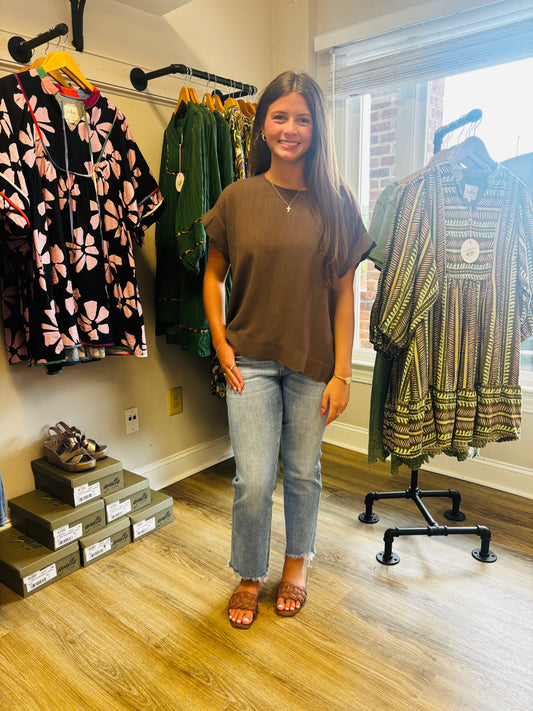 Scallop Hem Linen Blend Top