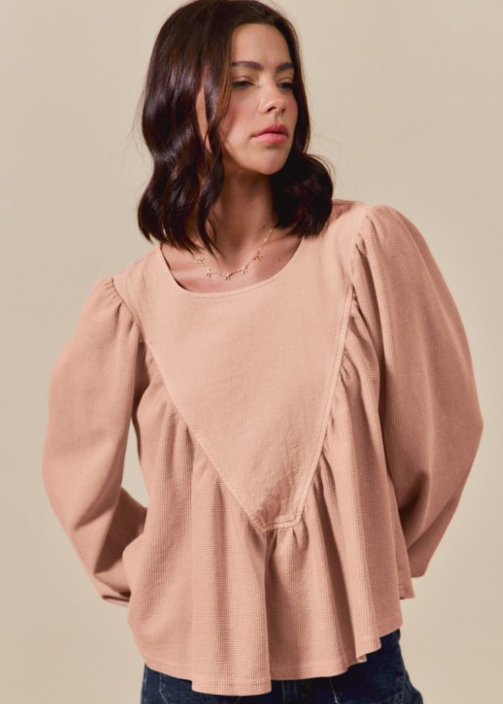 Mineral Wash thermal knit woven top