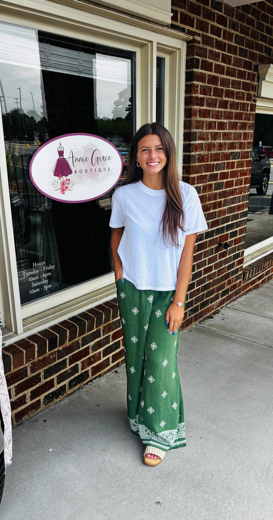 Wide leg printed elastic pants