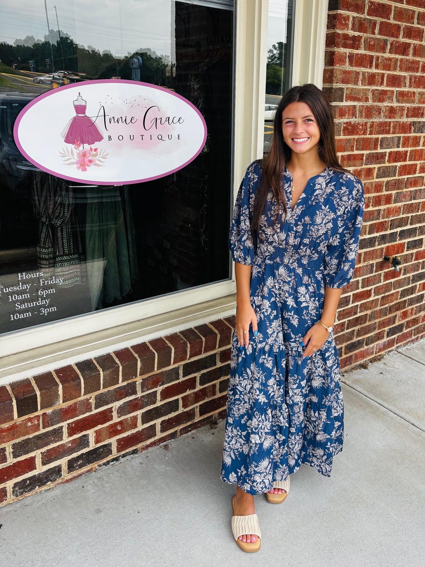 3/4 SLEEVE PRINTED MIDI DRESS WITH POCKETS