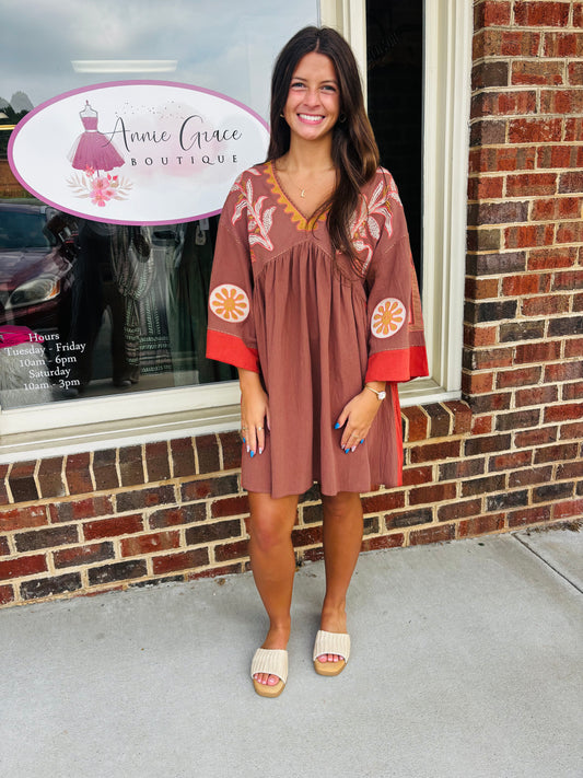 Mocha Embroidery Dress