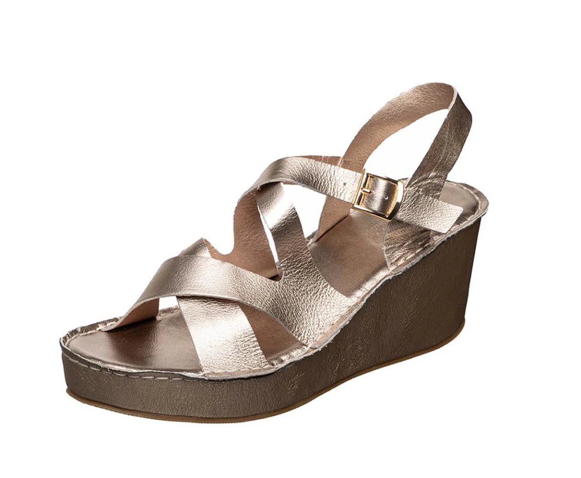 Sari Champagne Leather Wedge