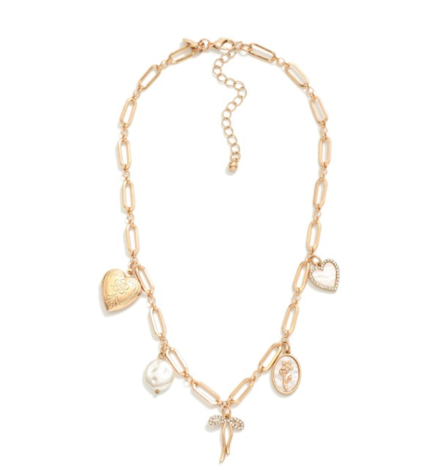 Rhinestone & Pearl Charm Necklace