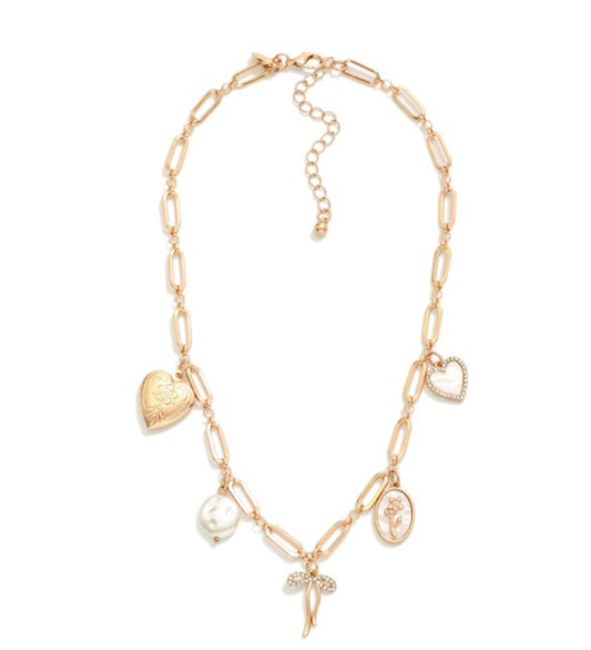 Rhinestone & Pearl Charm Necklace