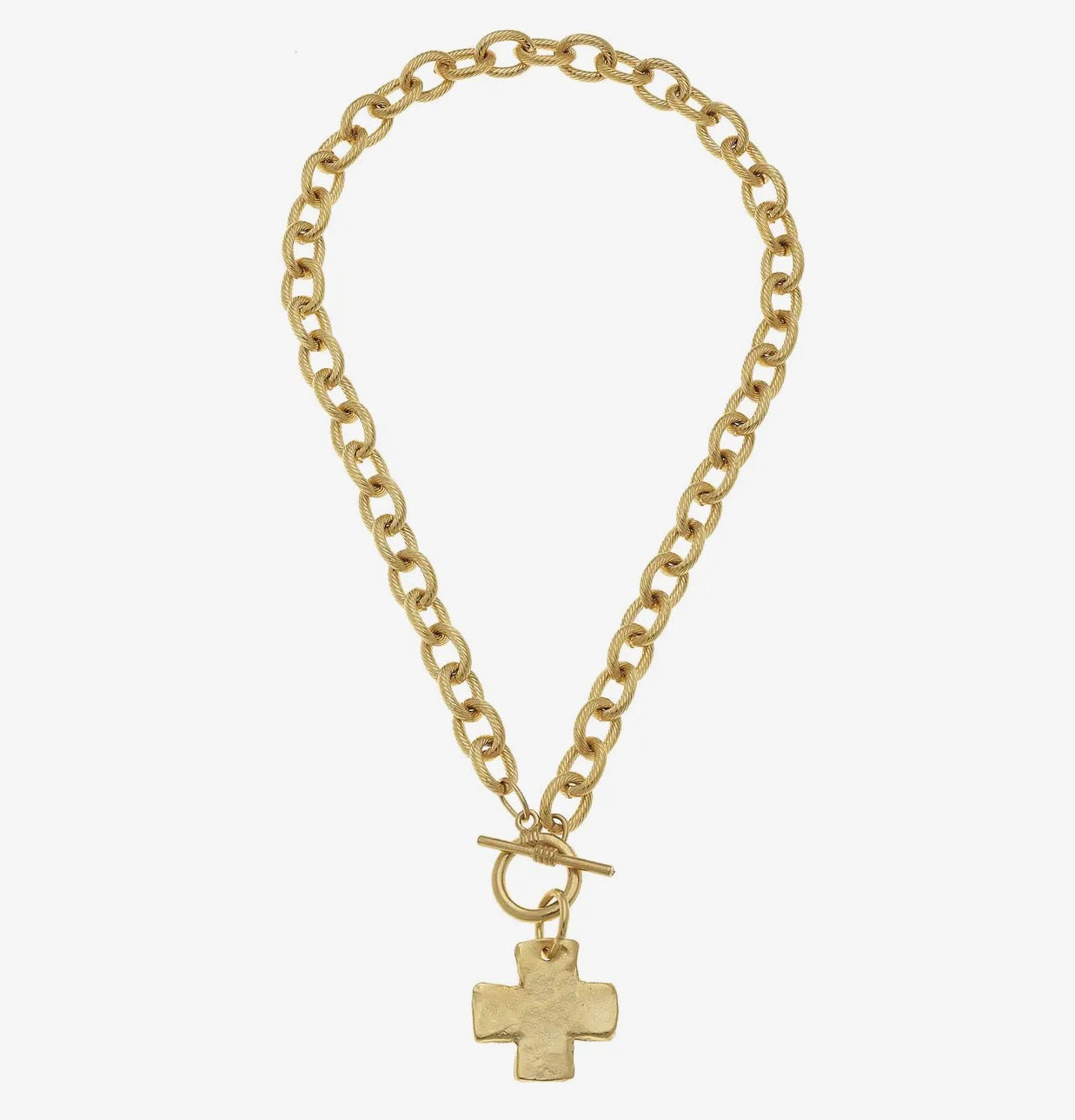 S.S. Gold Cross Front Toggle Necklace