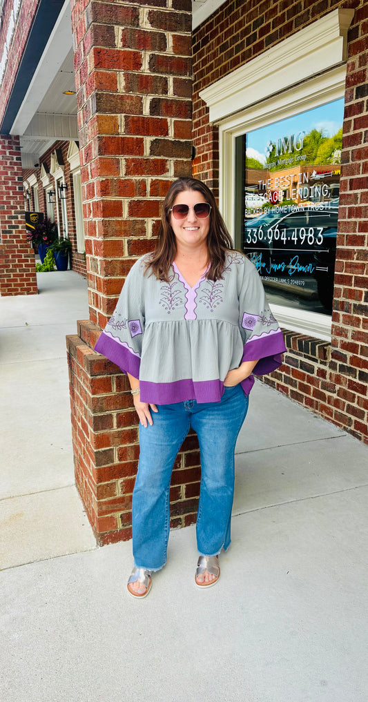 Grey Combo Peasant Blouse