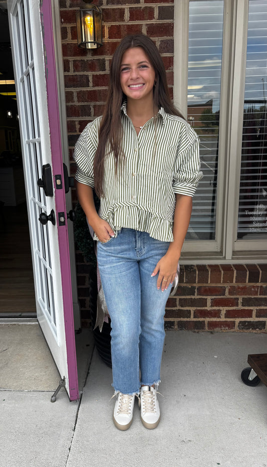 Olive Striped Top