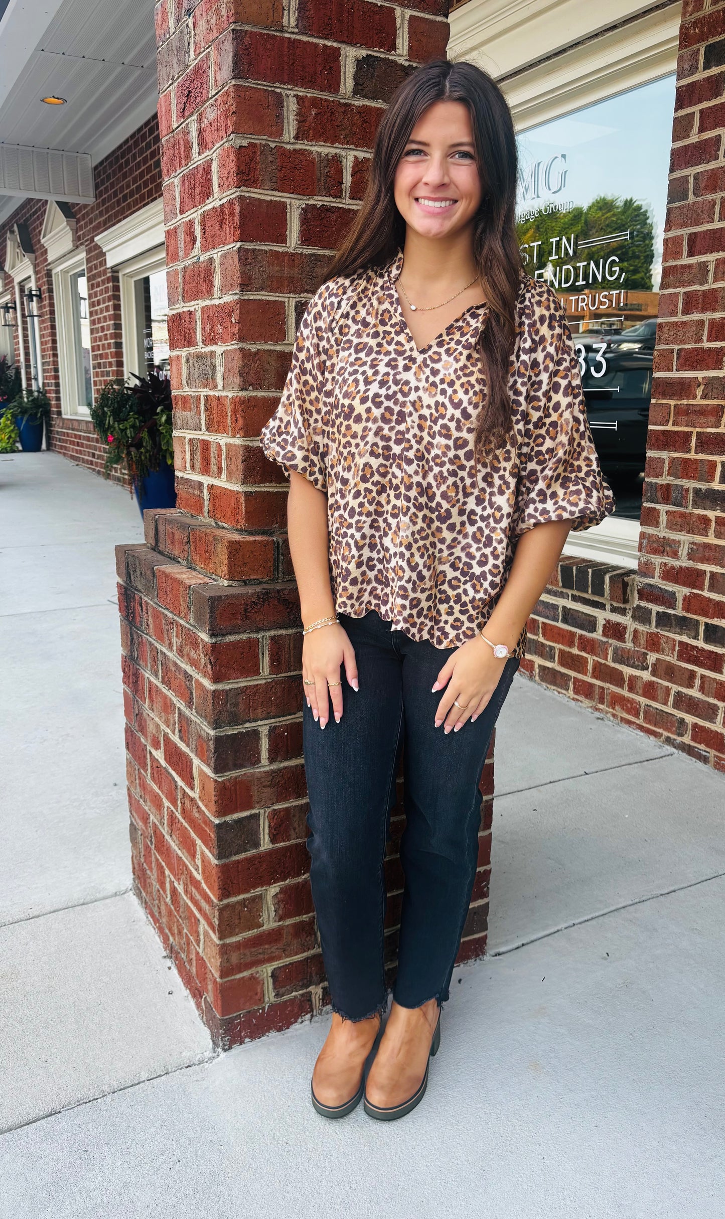Bubble Sleeved Animal Print Blouse