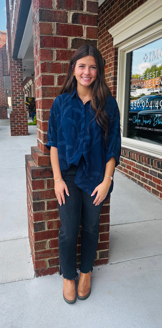 Textured Leaf Button-Down Blouse
