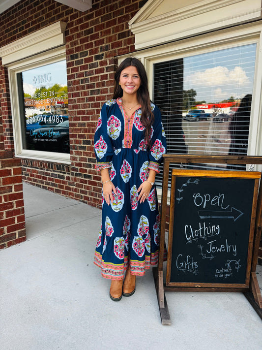 Flower Patch V- Neck Midi