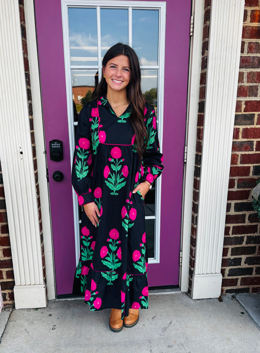 Black floral Midi