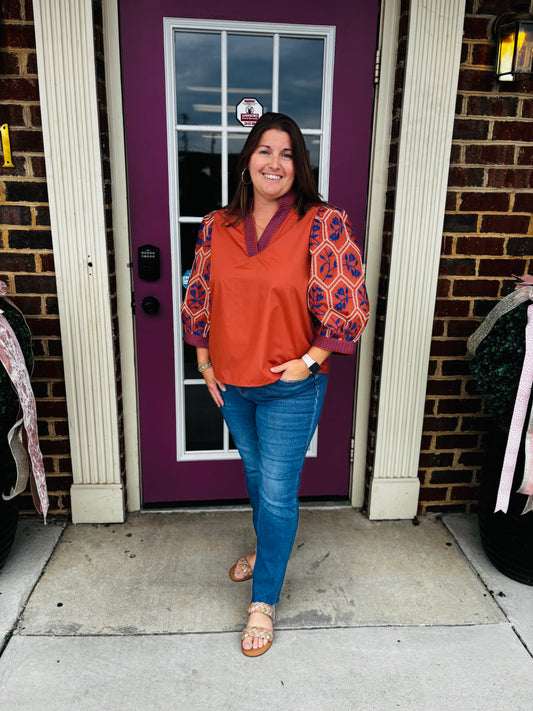 Rust embroidery Top