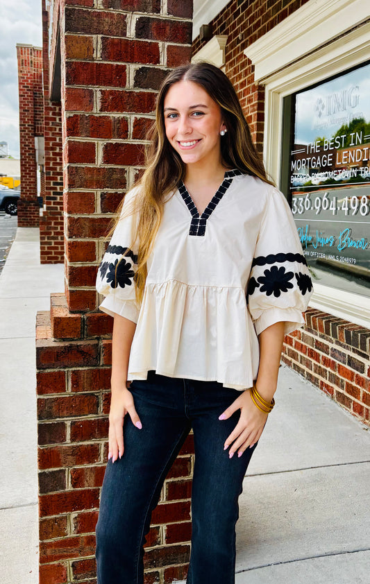 Ecru Floral Embroidery