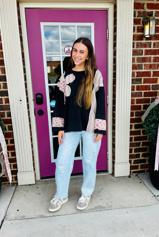 French Terry Patchwork Sleeve Pullover