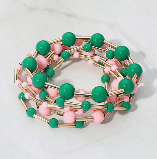Pink & Green Stackable Bracelet Set