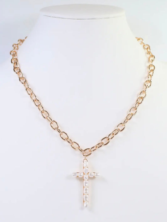 Cara Pearl cross necklace