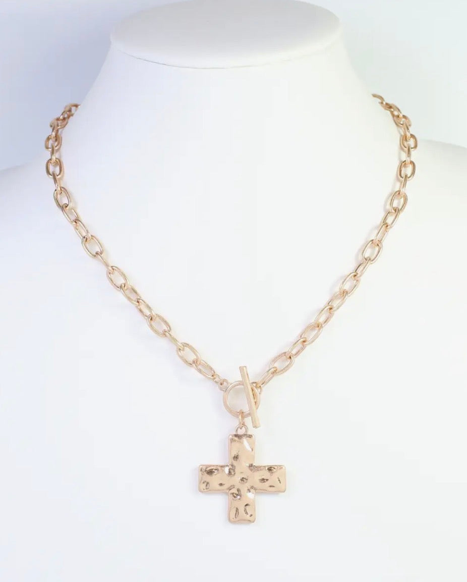Cassie Hammered Cross Necklace