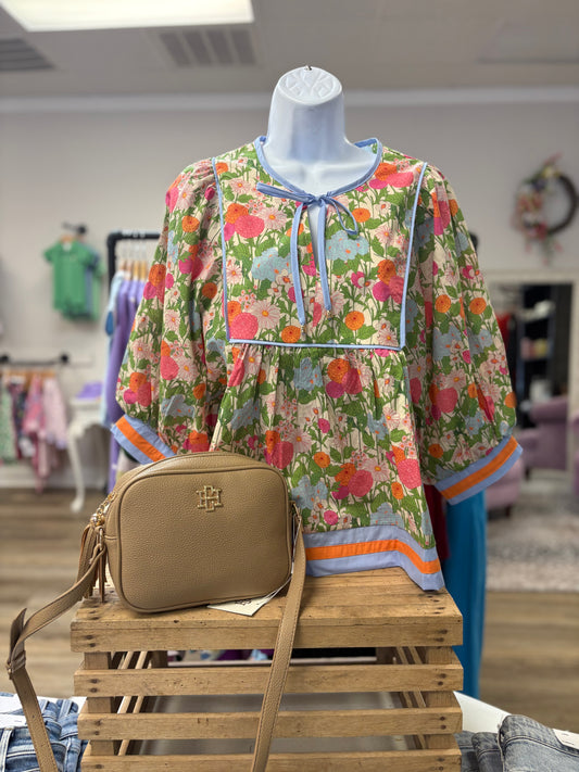 Floral top w/stripe details