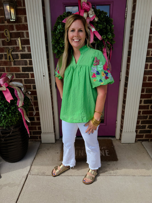 Embroidery sleeve top
