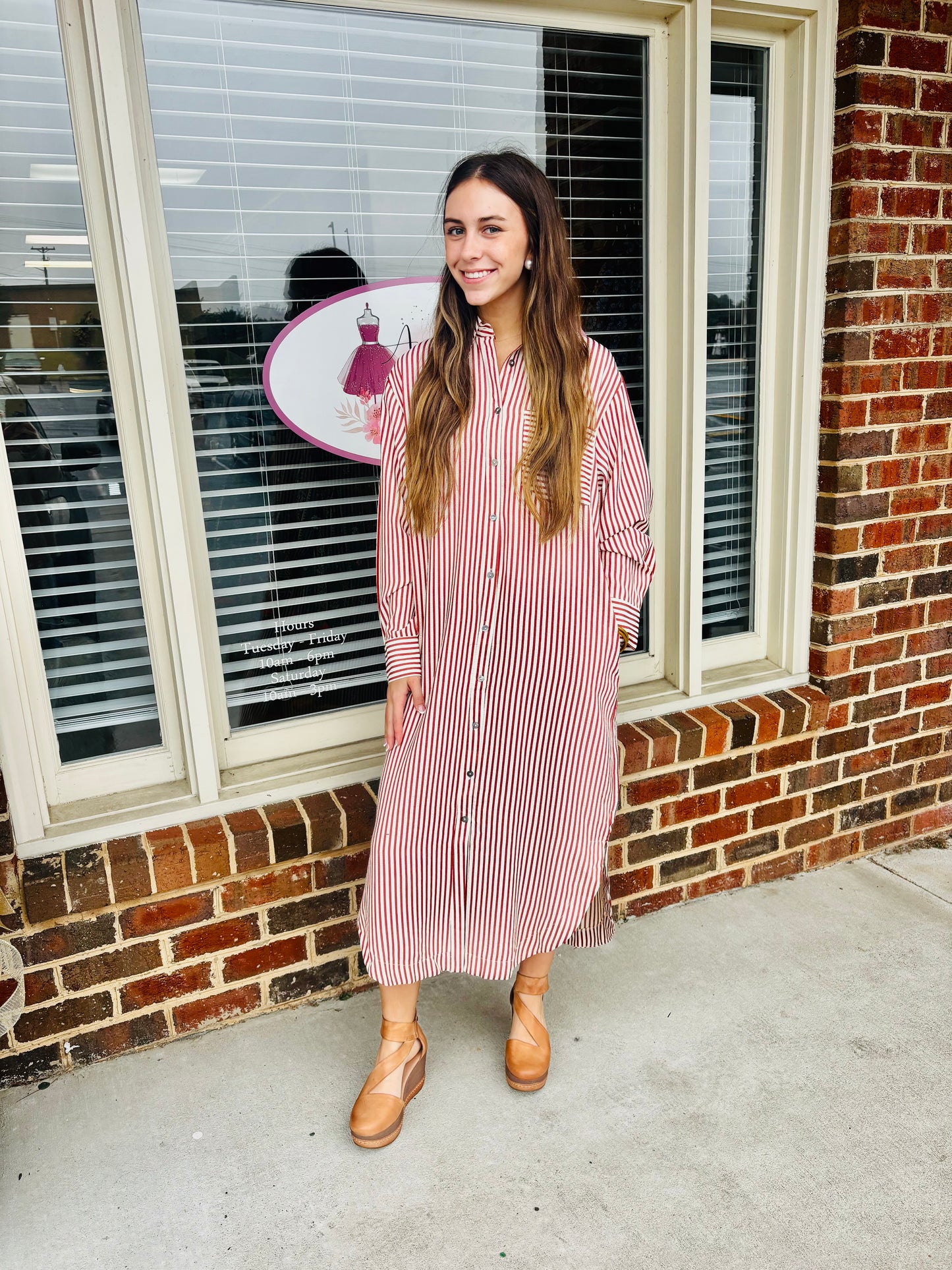 Striped rust midi dress