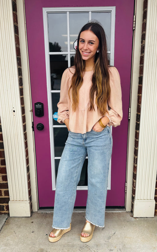 Mineral Wash thermal knit woven top