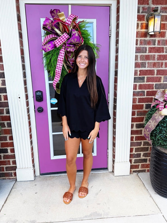 Black scallop top