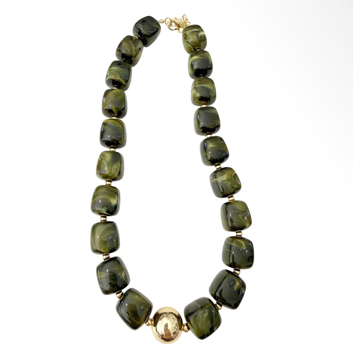 Massey Chunky Beaded Necklace-Olive