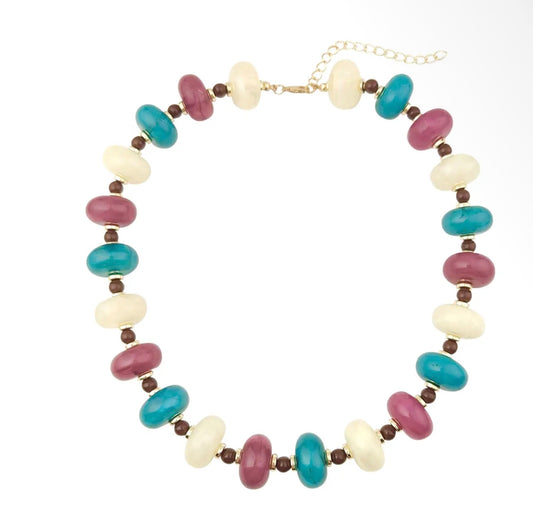 Tonya Chunky Beaded Necklace - teal/magenta
