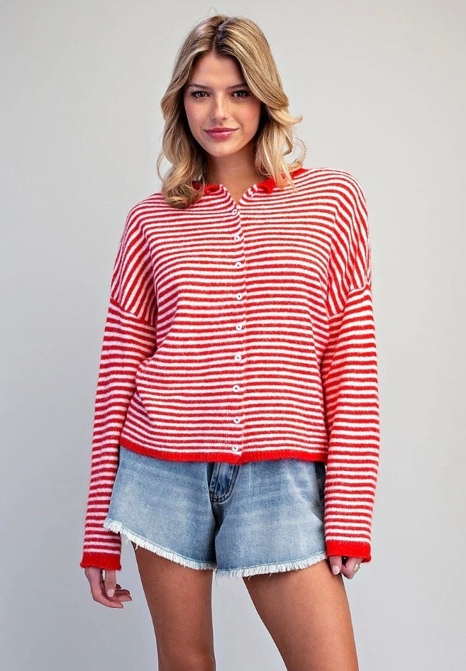 Cherry Stripe button down Cardigan