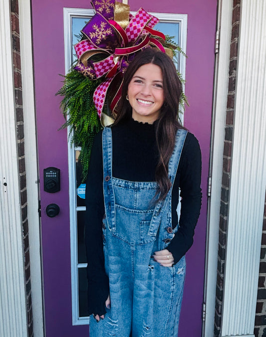 Black Textured Mock Neck Blouse